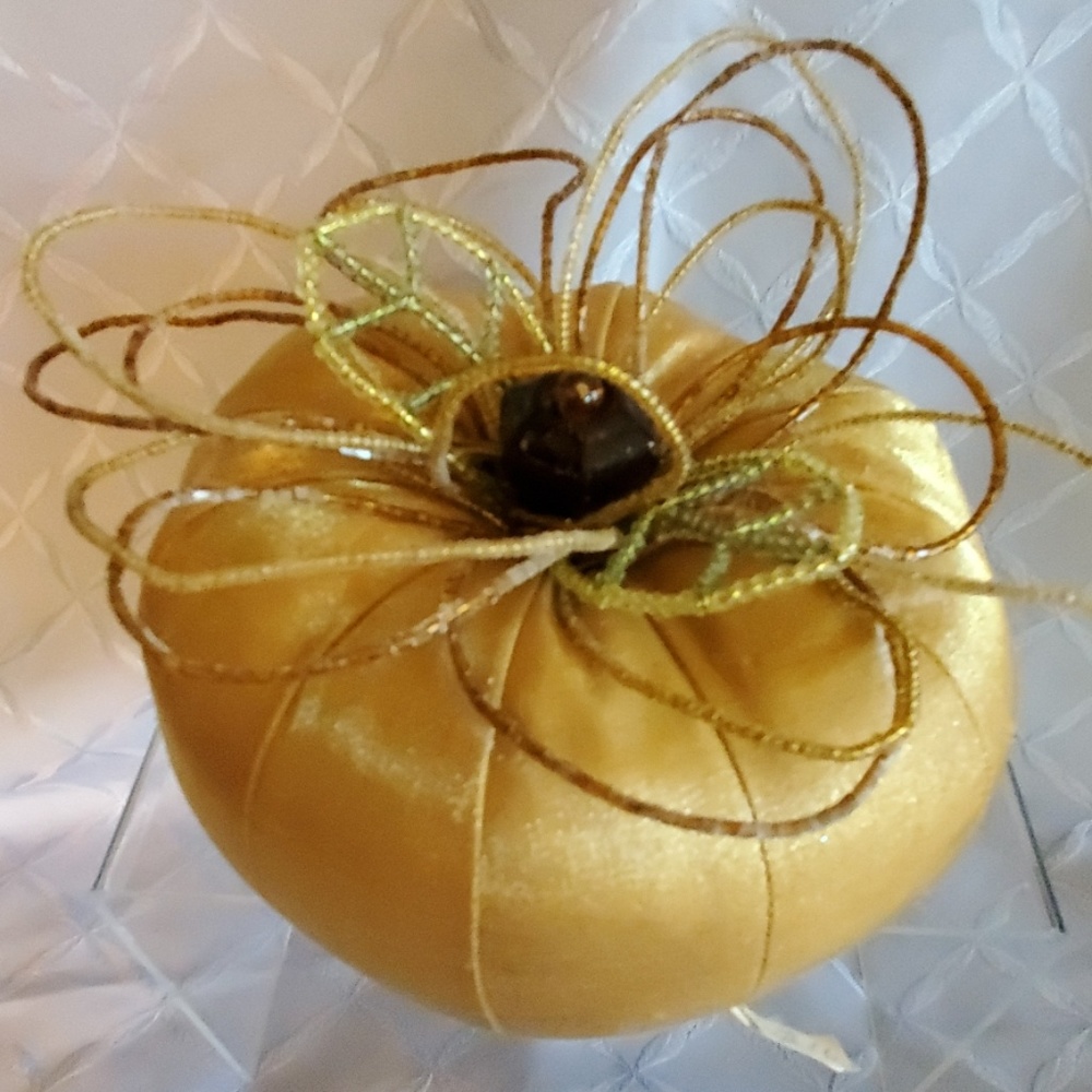 Elegant silky GOLD Pumpkin with beaded leaves